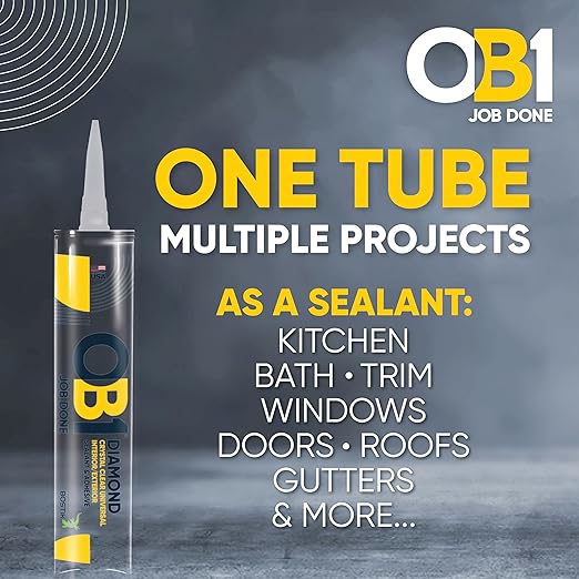 OB1 Universal Caulk Sealant & Adhesive Diamond Crystal Clear 10.1oz | Professional Grade All-in-One Advanced Hybrid | Water Resistant Internal & External | Shrink Crack & UV Resistant | 1 Cartridge