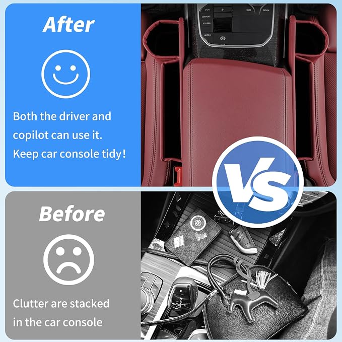 Kwak's Car Seat Gap Filler Organizer 2pcs – Fits 0.2“–1.2” Seat Gaps, Premium PU Leather Seat Gap Plug for Car SUV Truck, Stops Phone/Keys from Dropping, Extra Cup Holder for Car (Red)