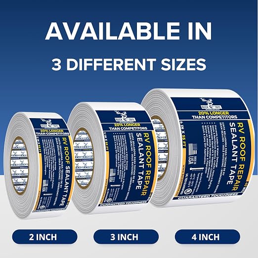 4 Pack Buck RV Roof Sealant Tape – 6 Inch x 55ft, 40 Mil – Waterproof RV Tape for Roof Repair, Seams, Skylights, Vents & Window Leaks on Camper, Trailer & Boat, UV Resistant & Weatherproof, White