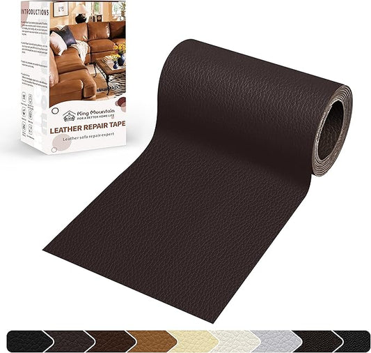 KING MOUNTAIN Leather Repair Patch,4 x 63 Inches self Adhesive Leather Repair Tape for Damaged Leather Furniture, Sofa Seating,Car Seats, Leather Goods(Dark Brown)
