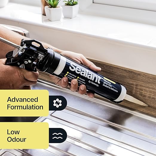 Bright White Kitchen & Bathroom Sealant & Adhesive Hybrid Polymer | Superior to Silicone Caulk Sealant | Waterproof, Odorless, Paintable | Ideal for Around Bathtub, Shower, Kitchen - 300ml 1 Pack