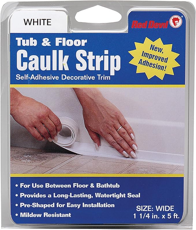 Red Devil 0170 Tub & Floor Caulk Strip (Wide), White 1-1/4" x 5', White