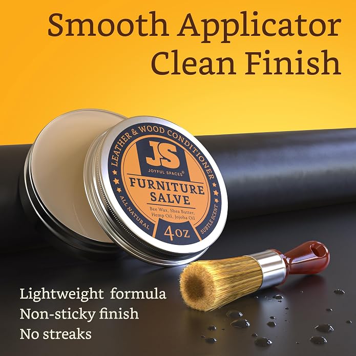 Furniture Salve for leather, leather conditioner, leather repair kit, shoe polish kit, wood restorer for furniture, bees wax furniture polish 4 oz