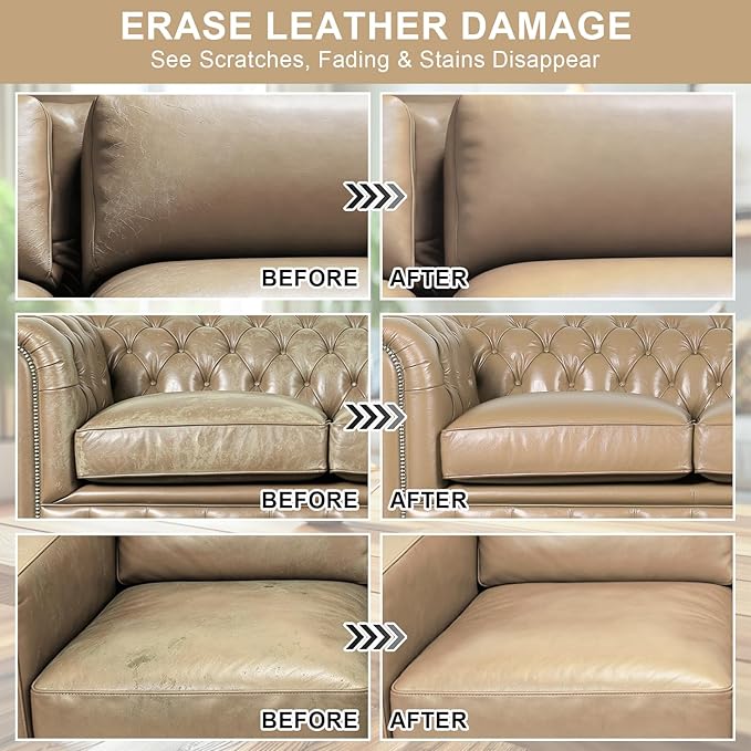 STARTSO WORLD Leather Recoloring Balm,Beige Leather Repair Kit for Furniture,Couches & Car Seats, Leather Paint, Leather Color Restorer, Leather Scratch Remover