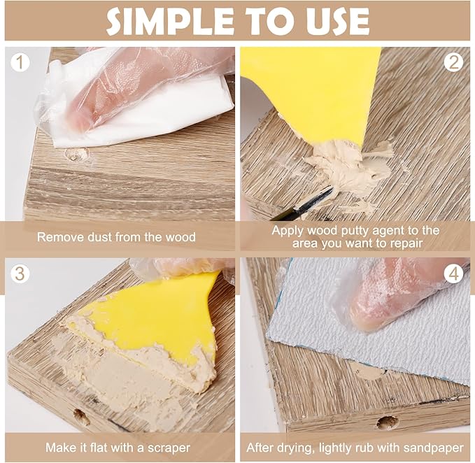 SEISSO White Oak Wood Filler Paintable, Stainable, Waterproof, Wood Repair Putty, Furniture Repair Kit - Restore Wooden Table, Cabinet, Floor, Door