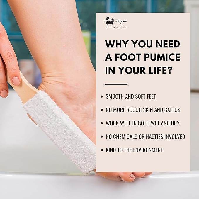 Eco Bath London Natural Pumice Foot File White Flat - Callus Remover for Feet, Dead Skin Heel Scrubber, Pedicure Foot Care Tool for Cracked Dry Heels, Callus Dead Skin Remover for Women and Men