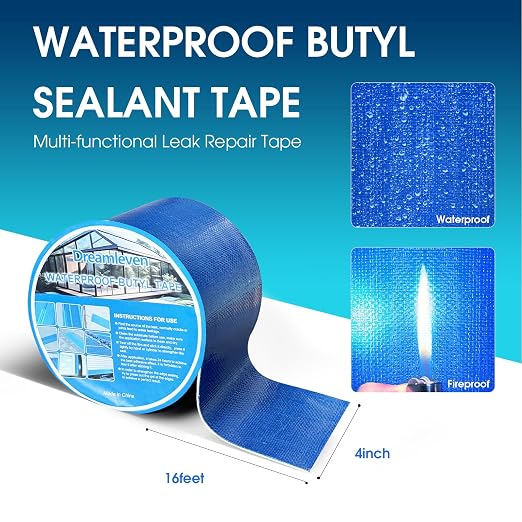 Blue Duct Tape Heavy Duty Waterproof for Sloar Pool Cover Patch 4inch x16ft | Butyl Sealant Tape with Strong Adhesive for Pool Liner, UV Resistant Leak Repair Tape for Roof, Pipe, RV Awning, Tent Repair
