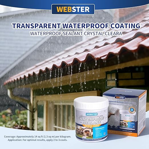 Transparent Waterproof Coating, WEBSTER 35 Oz Invisible Sealant,Transparent Leak Proof Coating for Roof, Wall, Bathroom, Window Sill, Indoor & Outdoor