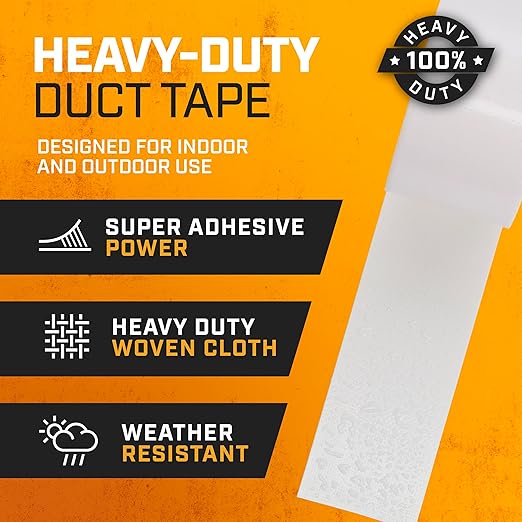Lockport Duct Tape Heavy Duty Waterproof,20 Yards x 2 Inch,Strong Adhesive Roll for Indoor & Outdoor Repair,No Residue,Tear by Hand - Duct Tape Bulk Value (White, 3-Pack)