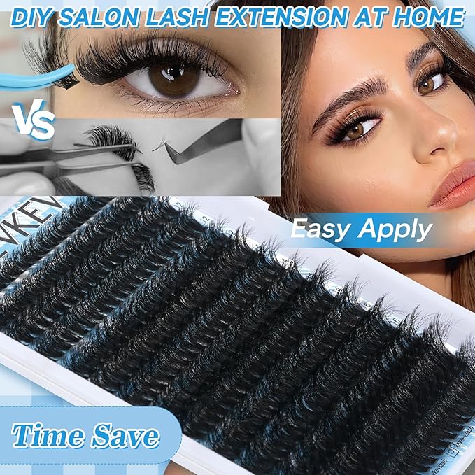 Lash Clusters 3D Volume Eyelash Clusters 10-18mm Thick Individual Lashes 280pcs D Curly Cluster Eyelash Extensions Soft DIY Lash Extension At Home(0.05D,80D)