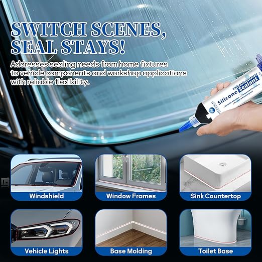 RTV Silicone Adhesive Sealant - High Temperature & Waterproof Caulking for Home, Auto, & Crafts - Creates Flexible, Long-Lasting Seal on Kitchen, Bathroom, Shower, Window (Black, 30ml/1oz)