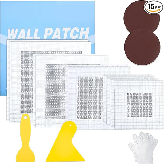 15 Pack Drywall Repair Kit - 2/4/6/8 Inch Drywall Repair Kit All-in-One Wall Patch Hole for Quick Easy Wall Repair Solution with Patches, Tools, Spatula