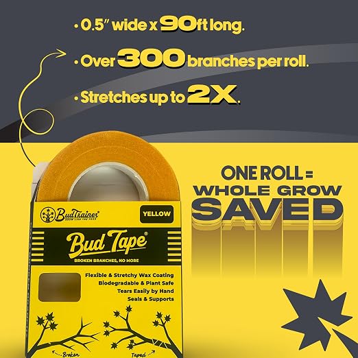 BudTape for Grafting and Branch Repair, 90ft (27m) | Self-Adhering, Flexible, Water-Resistant Tape For Grafting | Use For Broken Stems And Weak Branch Repair