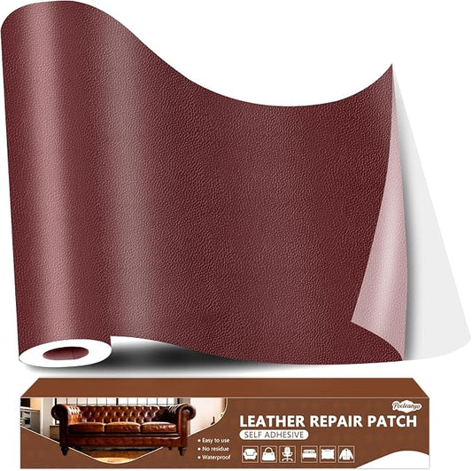 Burgundy Leather Repair Tape, 16x120 Inch Leather Repair Patch Self-Adhesive, Waterproof Faux Leather Patch, Vinyl Repair Tape for Couch, Sofas, Furniture, Office Chair, Car Seats