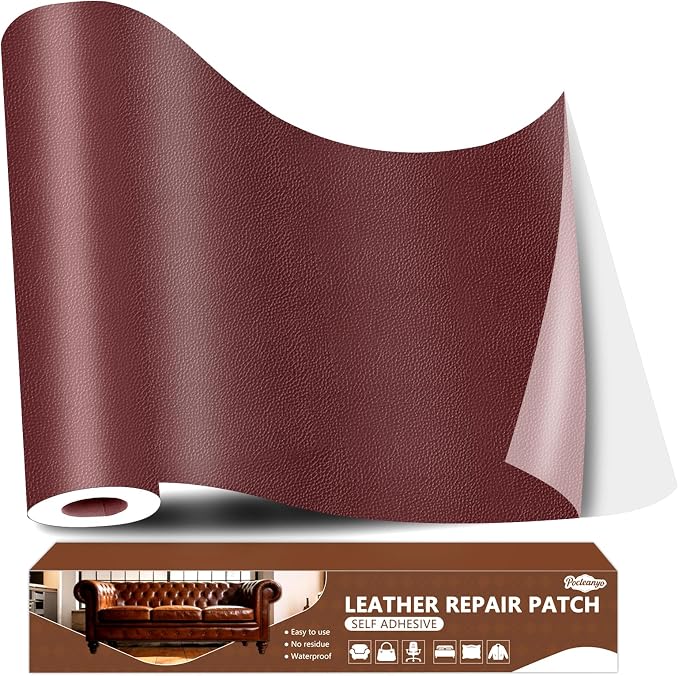 Burgundy Leather Repair Tape, 16x80 Inch Leather Repair Patch Self-Adhesive, Waterproof Faux Leather Patch, Vinyl Repair Tape for Couch, Sofas, Furniture, Office Chair, Car Seats