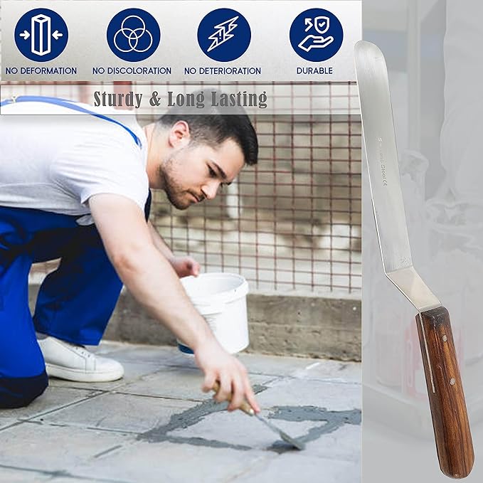 A2Z Scilab 3pc Offset Spatula Caulk Finishing Tool Grout Sealant Caulking Applicator Stainless Steel Smoothing Scraper Spatula Spreader for Ceramic Tiles, Baseboards, Kitchens, Bathrooms, Skirting