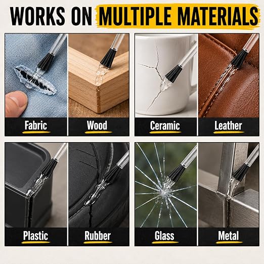 Multi-Purpose Super Glue, 4.37 oz Clear High Strength Adhesive with Brush | Clear high-strength bond, brush applicator, repairs rubber, PVC, acrylic, wood, ceramic, leather, plastic