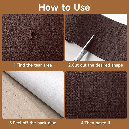Self Adhesive Leather Repair Patch Tape Kit, Perforated Leather Repair for Furniture Couch Sofa Car Seats Office Chair, Vinyl Repair Kit (Dark Brown, 15.7x23.6 inch)