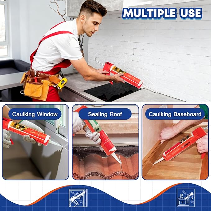 DIYSELF Caulk Gun, Heavy Duty Caulking Tool, 10:1 Thrust Ratio, Hand Caulking Gun for 10 oz Cartridges, Silicone Gun Compatible with Sealant, Acrylic, Latex, Adhesive, Butyl & More (Red)
