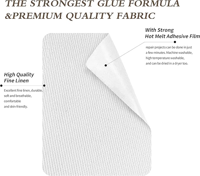 KING MOUNTAIN 100% Cotton Fabric Iron-on Repair Patch, Inside&Outside Clothes Repair Patch, 3"x60" with Backing Glue Repair Decorative Patch kit (White)