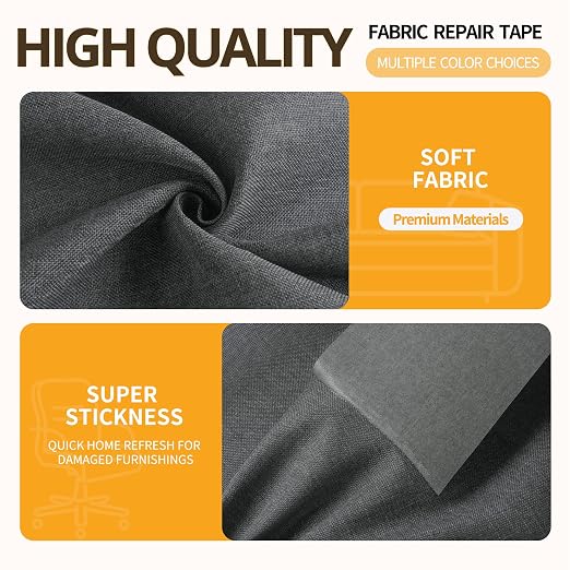 Fabric Repair Tape, Self-Adhesive Couch Patch Repair Fabric Patches for Furniture, Couch Repairing Kit Tape for Upholstery, Carpets, Chairs, Sofas, Pillows Linen 4x80 Inch Dark Grey