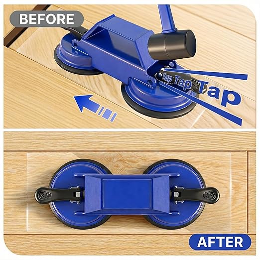 Floor Gap Fixer Tool Heavy Duty 45°Striking Surface Floor Gap Repair Tool Made of Iron & Enhanced Suction Cup with Slot Cutter, Hammer and 5pcs Sticky Pads for Fixer Laminate/Vinyl Flooring Tools