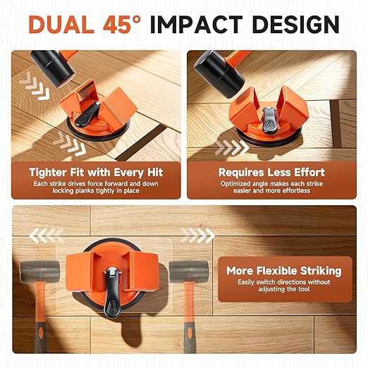 Floor Gap Fixer Tool with Mallet, 45° Impact Design Laminate Flooring Tools, Floor Suction Cup Tool for Gaps with Cleaning Scraper & 5 Sticky Pads for Laminate, Lvp, Vinyl Plank Flooring