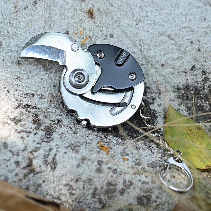 7-in-1 mini outdoor folding multifunctional tool - Small EDC Multitool with Screwdriver Set - portable pocket pendant -Compact Manual Tool (Silver stainless steel)