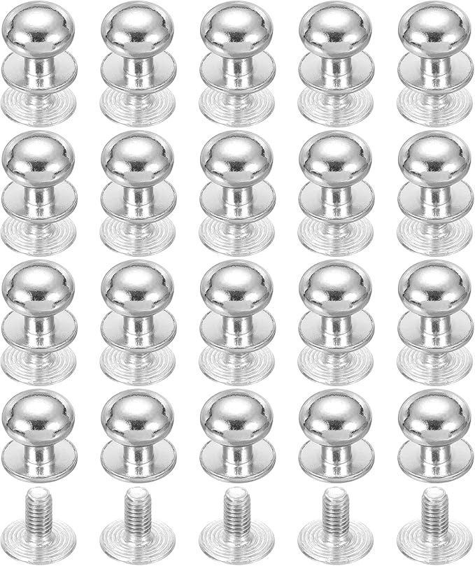 PATIKIL 12 mm Leather Rivets, 20 Sets Ball Head Stud Screw Back Round Head Button Chicago Screw Nipple Stud Rivet for Leather DIY Craft Handbag Belt Repairs, Silver Tone