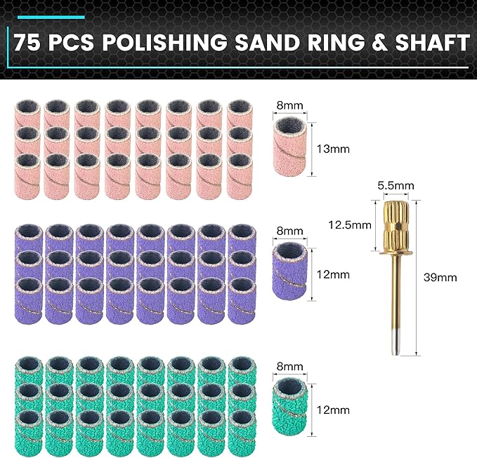 75Pcs Sanding Drums Kit, 80 120 180 Grit Sanding Bands Mini Drum Sander Sleeves with 3/32-Inch Shank Drum Sanding Mandrels for Drill Dog Nail Grinder