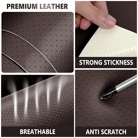 Leather Repair Patch, Breathable Perforated Self Adhesive Repair Patch, Furniture Couch Car Seats Office Chairs Sofa Repair Refurbished Faux Leather Patch (Dark Brown,15.7x59 inch)