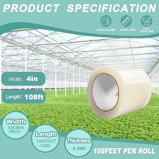4Inch Heavy Duty Greenhouse Repair Tape 6.3Mil Thick 108Ft-UV & Waterproof PE Patch Tape for Greenhouse Plastic Film,Tents,Tarps-Instantly Fix Holes&Tears,-40°F to 190°F