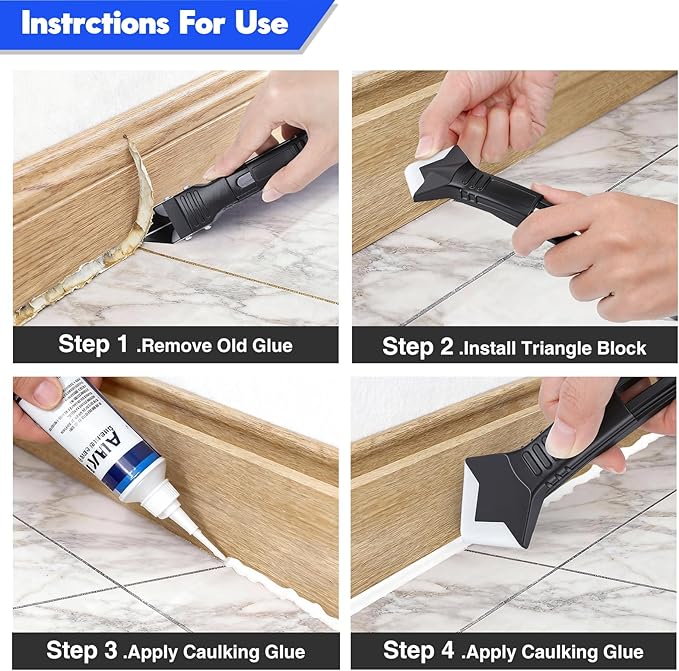 Silicone Caulking Tool Kit 3 in 1, Glass Glue Angle Scraper, Stainless Steelhead Caulk Remover and Sealant Scraper, for Kitchen Bathroom Window and Frames Sealant Seals