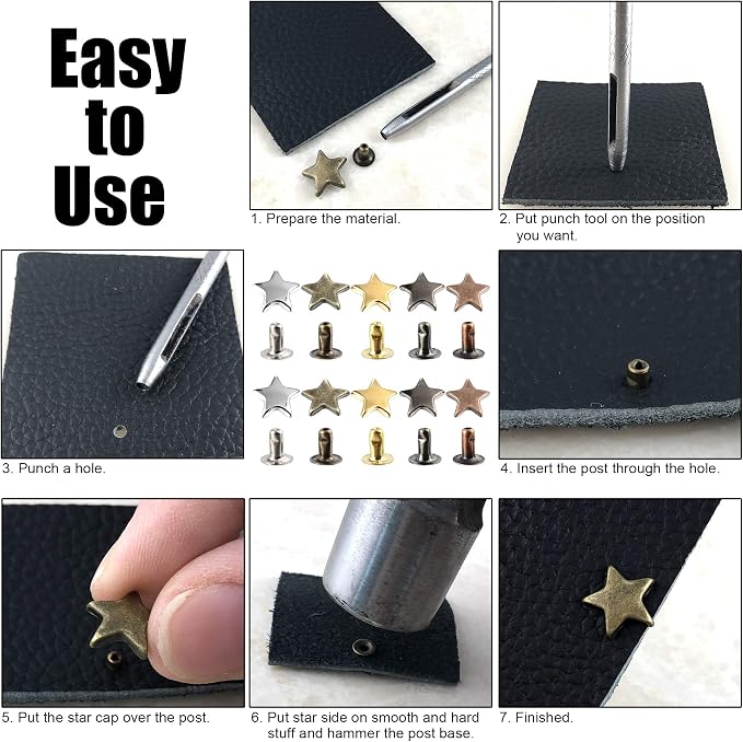 100 Sets 12MM Bronze Star Rivets for Leather Star Rivet Studs Garment Rivets Leather Rivets Studs and Spikes for Leather Craft Clothing Bags Belts Dog Collar Shoes DIY Rivets 15/32 Inch
