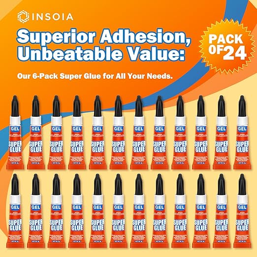 Super Glue Gel Clear Non-Drip, 24 X 3g All Purpose Strong Adhesive Ca Glue Quick Dry Instant Glue for Plastic, Metal, Ceramic, Shoe, Wood, Leather, Model, Aquarium, Rhinestone, Jewelry and DIY Crafts