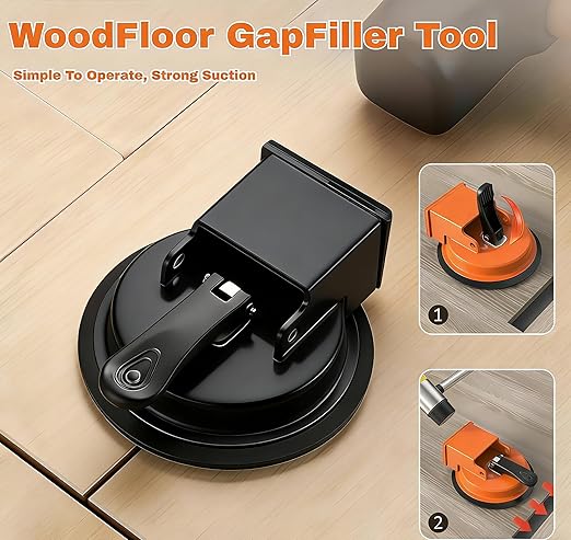 Floor Gap Fixer Tool, Cast Aluminum, Heavy Duty Flooring Repair Kit with Vacuum Suction Cup for Laminate, Vinyl, Wood and Tile Floors (Black)