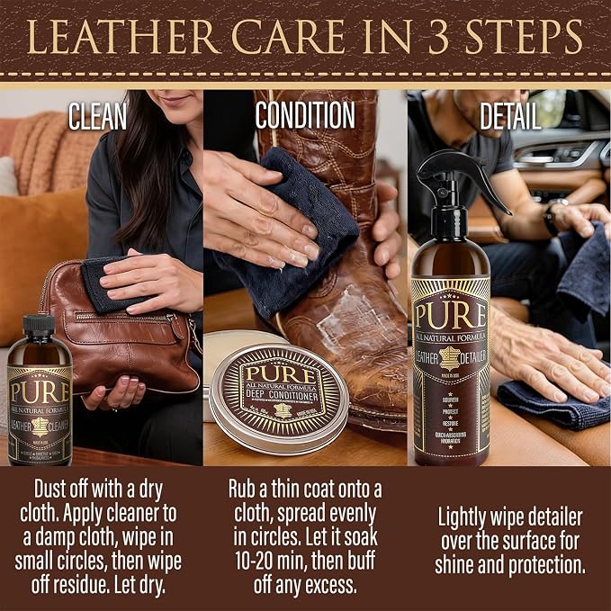 Shop Square Pure Beeswax Leather Care Kit — Natural Cleaner, Conditioner & Detailer for Jackets, Boots, Handbags & Designer Leather | Tea Tree + Beef Tallow Formula | Made in USA