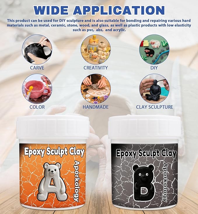 Epoxy Putty Sculpt Clay, 14.11oz/400g Fast Repair Epoxy Clay for Fixing Leaks, Cracks, Sculpting,High Strength 2 Part Epoxy Filler Putty for Bonding Metal, Tile, Concrete, Plastic (Black)