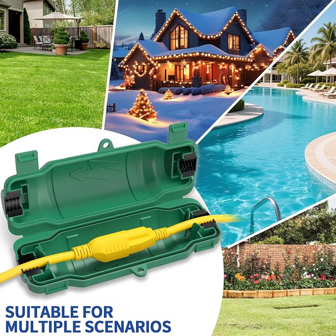 6 Pack Outdoor Extension Cord Safety Cover with Waterproof Seal IP54 Water-Resistant, Weatherproof Electrical Connection Box with 2 Latches, Plug, Socket, Holiday Decoration Light,Green