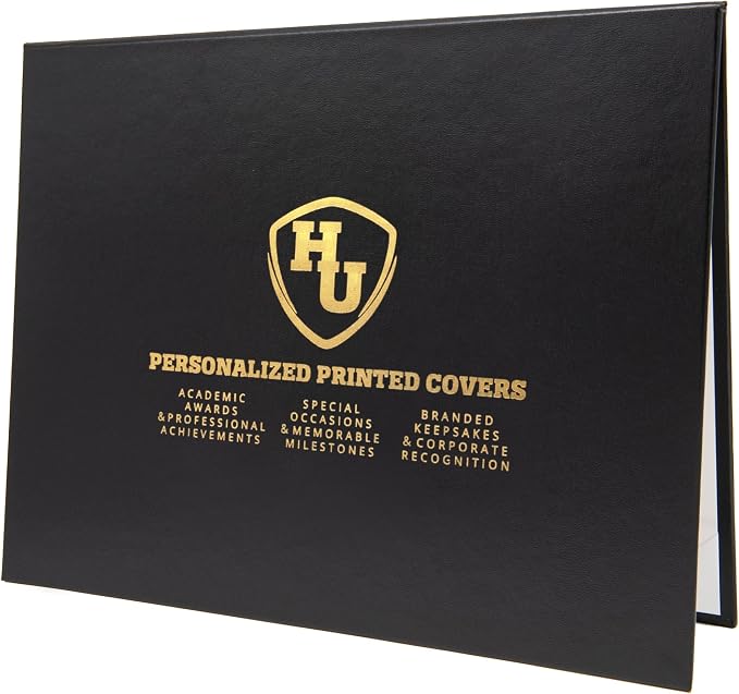 Premium Black Faux Leather Document Cover 8x6 Small Size | Tent-Style Opening, Non-Padded, Custom Metallic Foil Printing | Ideal for Diplomas, Awards, Certificates with Professional Finish