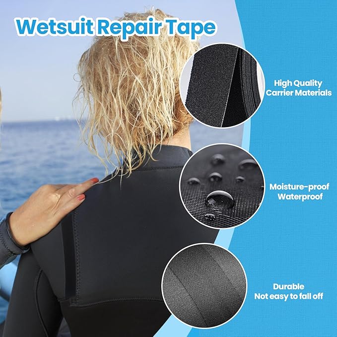 LLPT Wetsuit Repair Tape Iron On 1.6” x 16.5 Ft Seam Sealing Patch Waterproof for Neoprene Wetsuit Drysuit Fishing Suits Industrial Standard Carrier Material Color Black(IR1665)