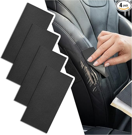 4PCS New Perforated Self Adhesive Leather Repair Patch,8"x4" Breathable Leather Repair Tape Patch for Car Seats/Couches/Vinyl,Thickened PU Leathers Seat Patches for Car
