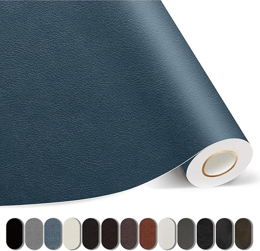 Kangshoon Leather Repair Patches, Self-Adhesive Leather Repair Tape, Stretch Vinyl Repair Kit for Couch Furniture Sofas Car Seats (Blue, 3.5X79 Inch)