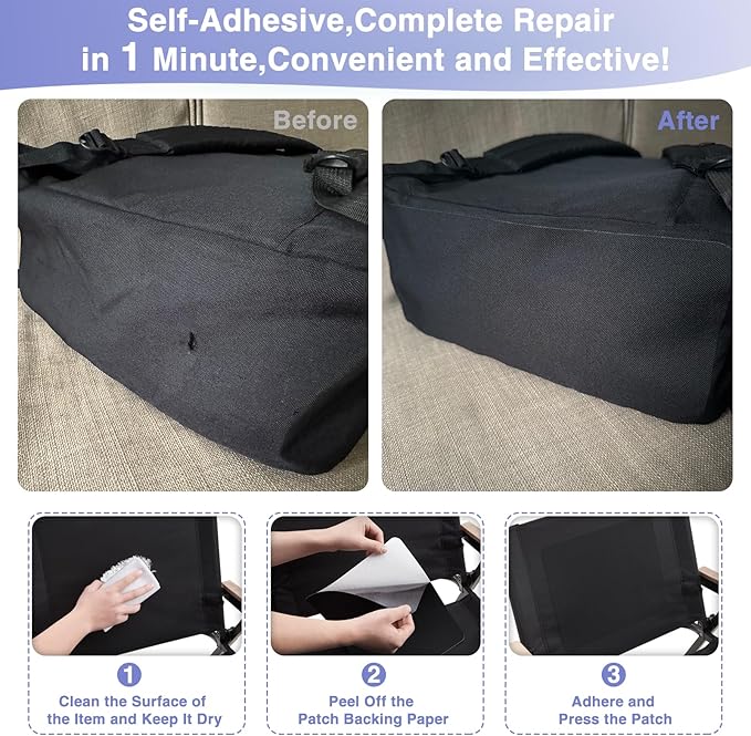 Gheeidau Canvas Repair Patch 9×11 Inch 3Pcs Waterproof Self-Adhesive Fabric Repair Patch for Tents,Boat Cover,Pop Up Canopy,Patio,Bags,Car Seats,Sofas,Furniture Cover(Black)