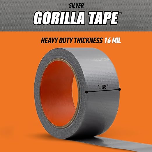 Gorilla Duct Tape, 1.88 in x 10 yd, Silver (Pack of 1) - Utility, Triple Layer Strength, Indoor & Outdoor, Weather Resistant Shell
