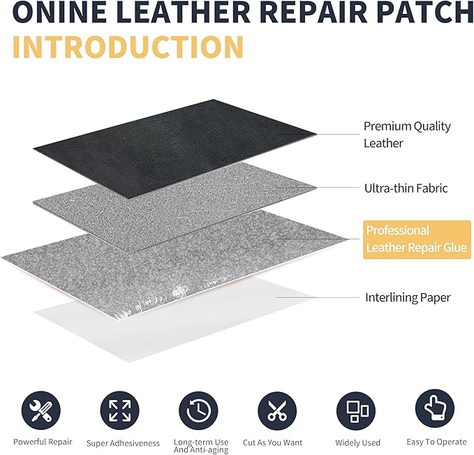 ONine Leather Repair Patch，Leather Repair Tape, 3 x 60 inches Leather Repair Patch for Furniture,Vinyl Repair Kit，Leather Couch Patch，for Sofas, Furniture, Car Seats, Office Chairs(Dark Grey)