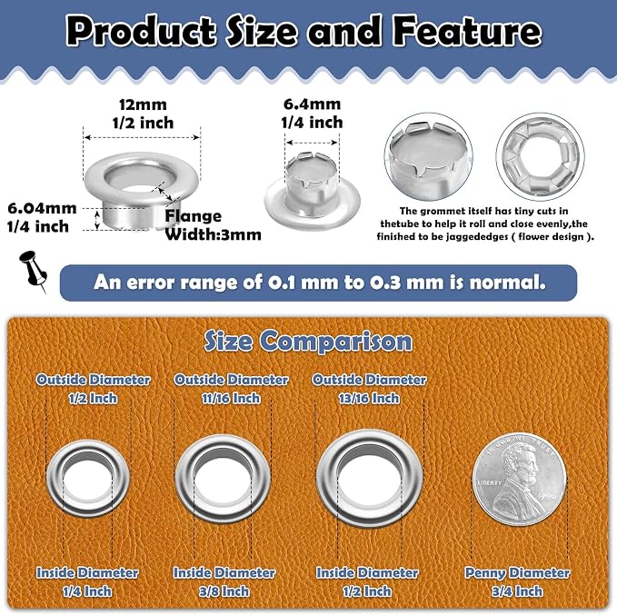 1203Pcs Grommet Tool Kit with Eyelet Pliers, PAXCOO 1/4 Inch 6mm(Inside Hole Size) Fabric Grommet Kit with Fabric Eyelets Grommets, Washers, and Hole Punch Grommet Hand Press kit