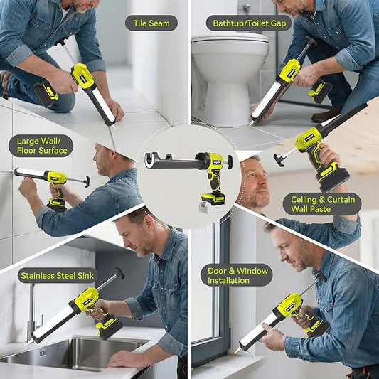 Professional Cordless Caulking Gun, Electric Sealant Gun with LED Light, 4-Speed Control, Anti-Drip, 10 Oz (300ml）Capacity, Compatible with DeWalt 20V Max Battery（Battery not included）