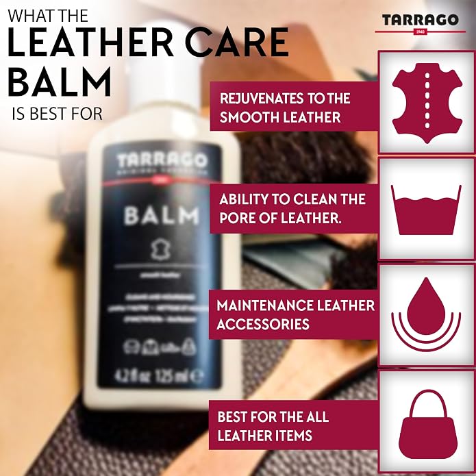 Tarrago Leather Balm Conditioner- Nourishes and Restores Color for Smooth, Patent, Exotic, and Reptile Leather - 4.23oz