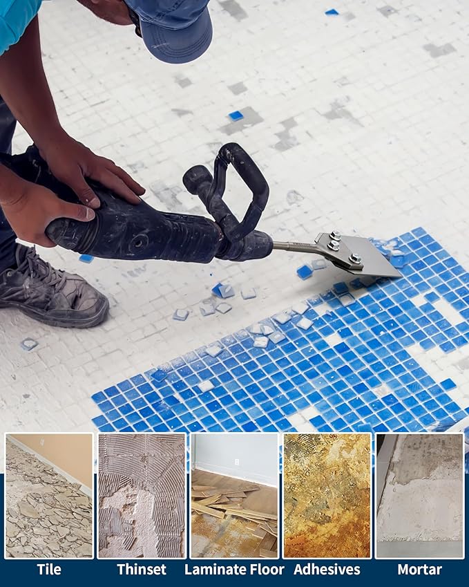 Firecore SDS Plus Floor Scraper, 4 Inch Wide Tile Thinset Scaling Chisel, 4" x 10" Thinset Scraper Adhesives Remover Wall Scraper Works with SDS Plus Rotary Hammer